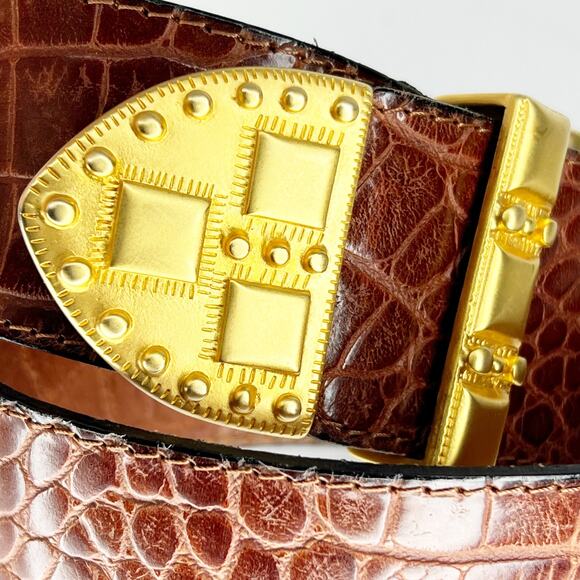 Vintage Dana Bachman Brown Leather Belt With Brass Buckle Italy